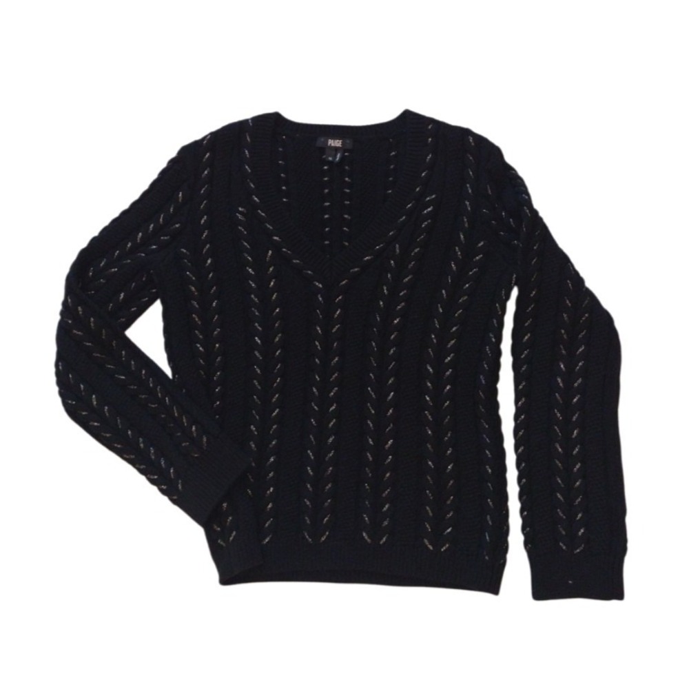 Paige Sweater Woman's M Black Metallic Knit V Neck Chunky Juniors Party School